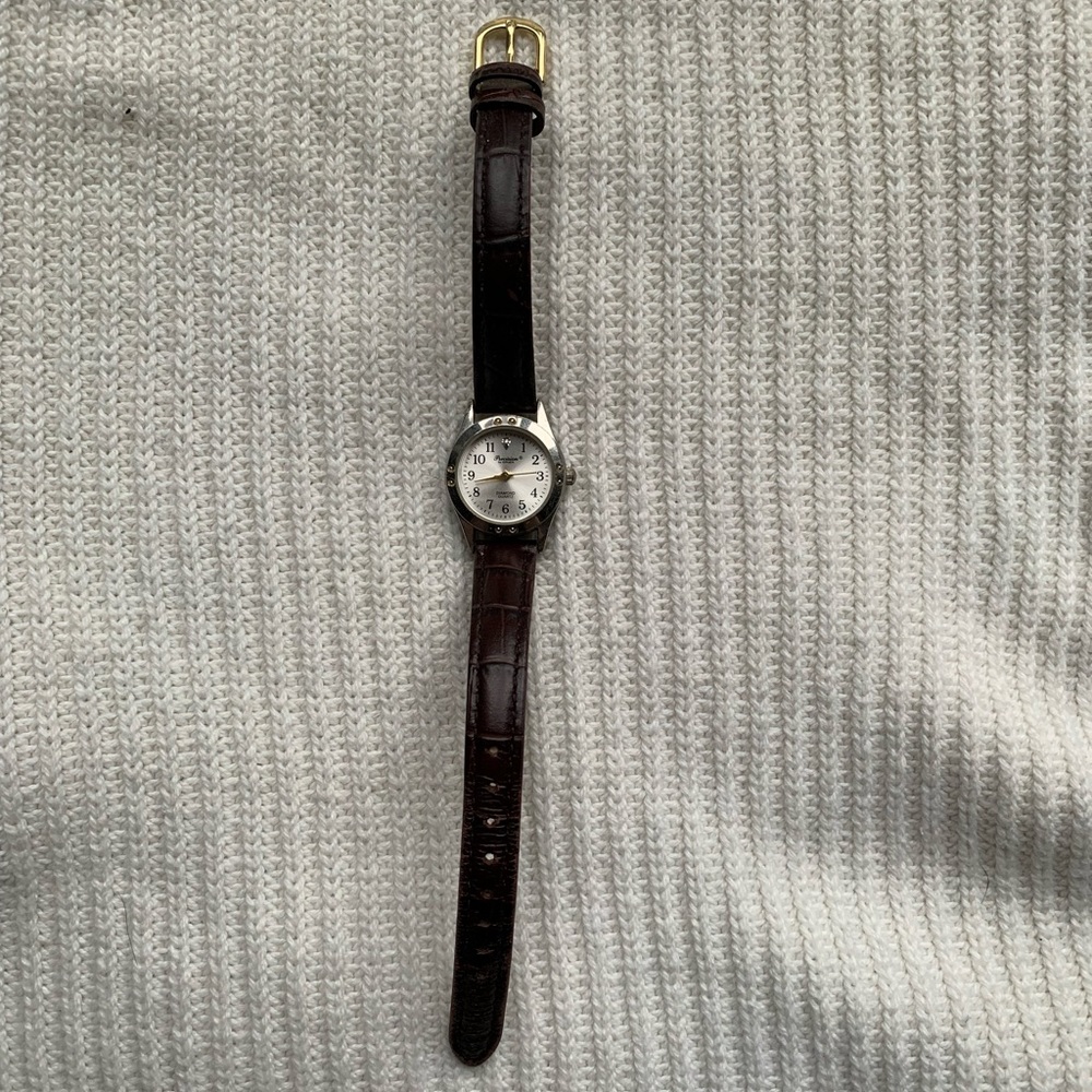 Small face watch with thin leather band